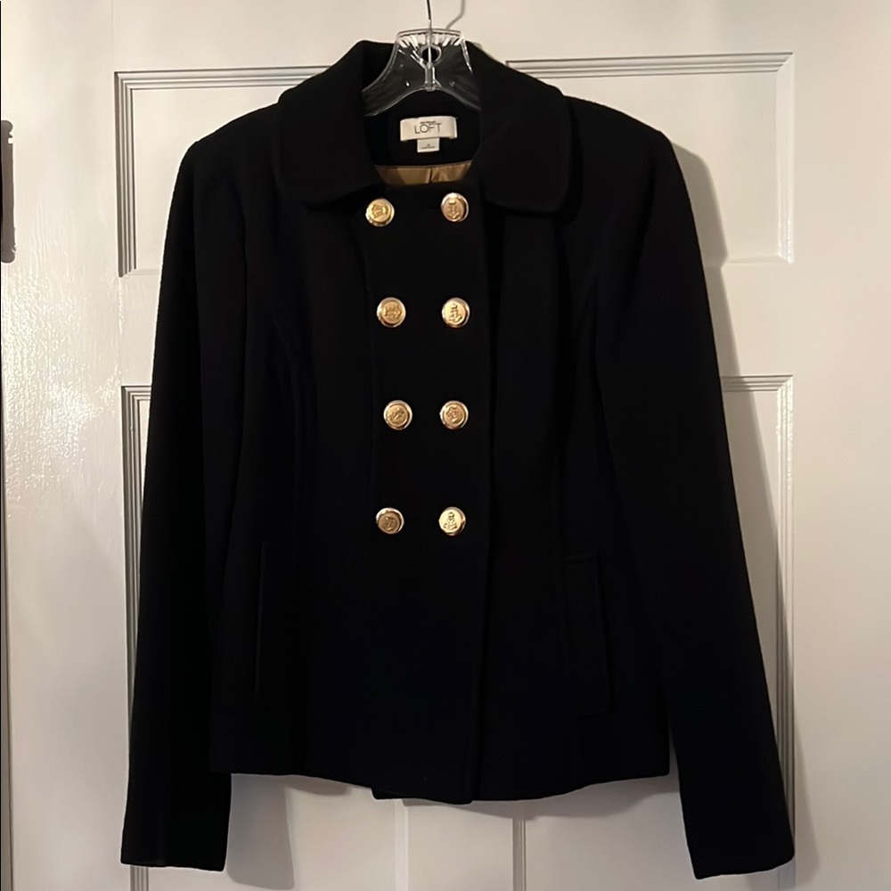 LOFT Black Pea Coat with Structured Shoulders